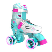Load image into Gallery viewer, Neon Combo Skates 2-in-1 Teal/Pink Adjustable Inline and Quad Skates for Girls with Light-up Wheels Outdoor Blades Roller Skates (Size 12-2)